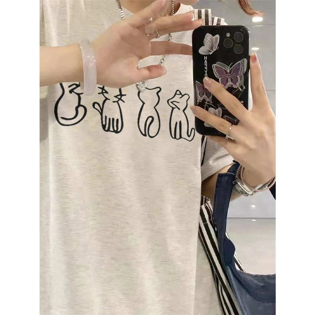 重磅纯棉卡通趣味短袖T恤女夏季2025新款宽松设计感小众半袖上衣