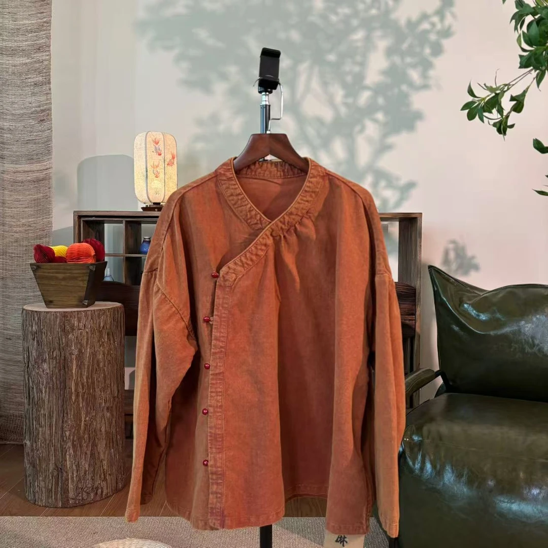 【大梅子推荐】设计款亚麻斜襟上衣X5900