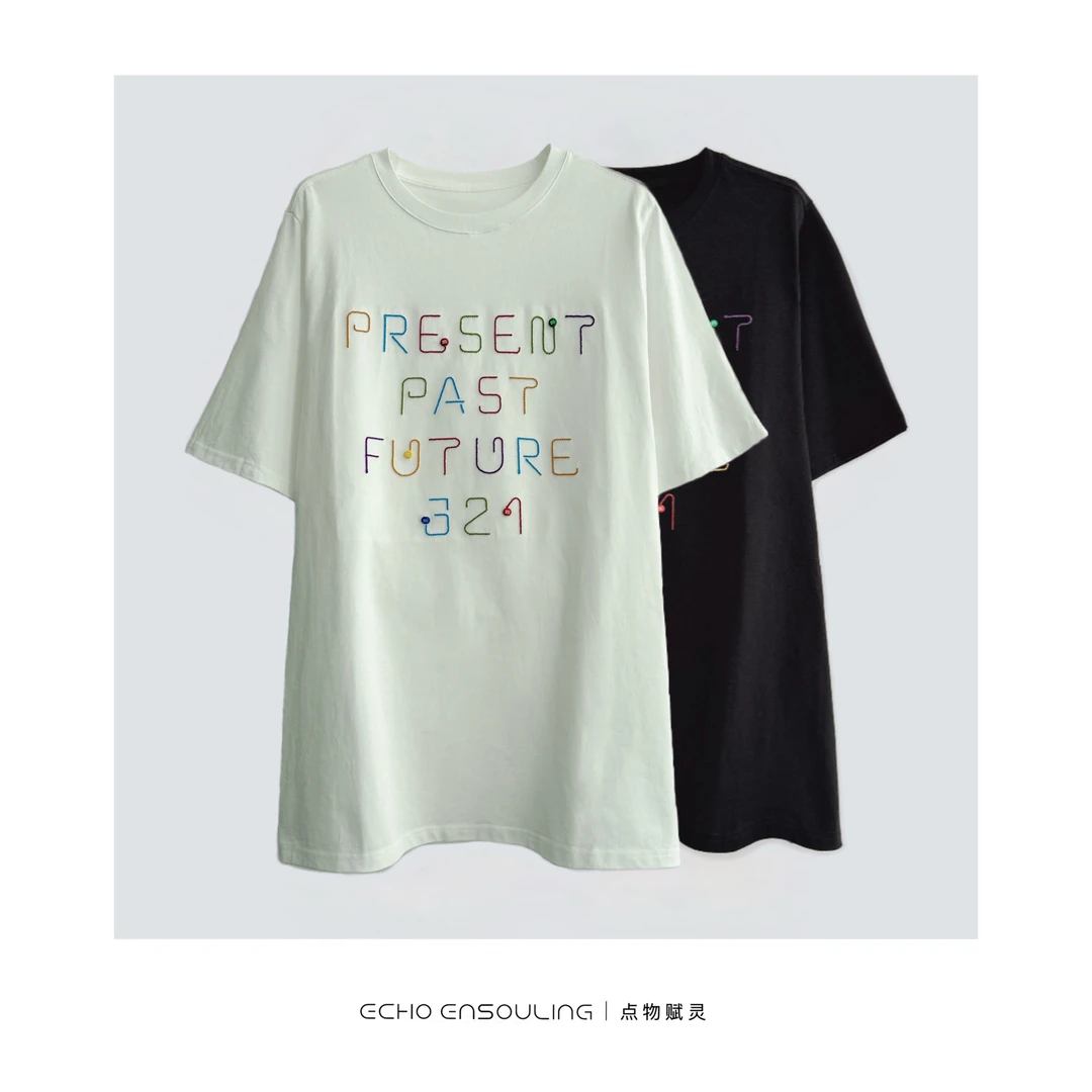 ECHO ENSOULING/点物赋灵E22397彩线M豆字母款休闲T恤