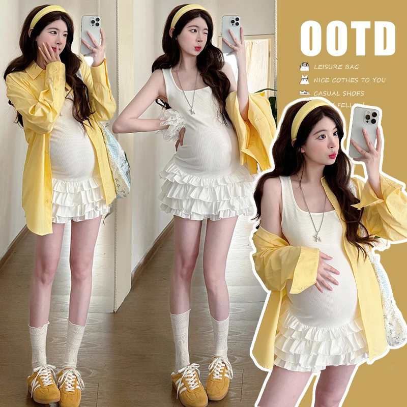 孕妇装2025春夏新款无袖吊带短裙甜美显瘦高腰时尚百搭孕妇连衣裙