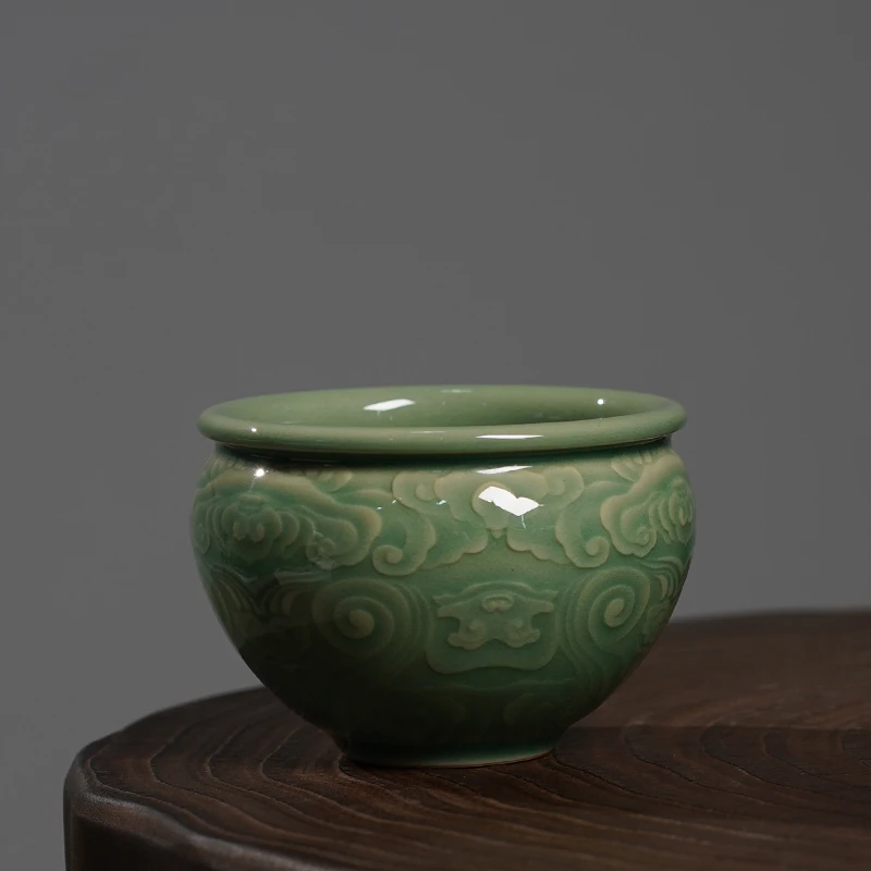 SHTC-3586[学茶严选]舒禾梅子青刻绘缸杯杯