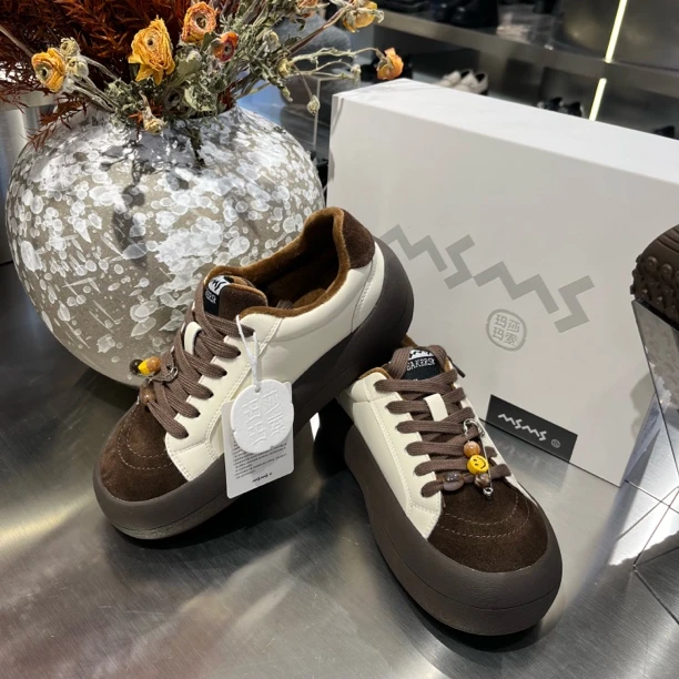 1289玛莎玛索冬季二棉新款厚底系带板鞋休闲学院风复古潮鞋