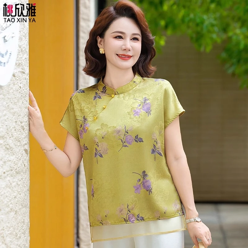 2025新款洋气中老年女夏季两件套中年妈妈国风夏装新中式上衣套装