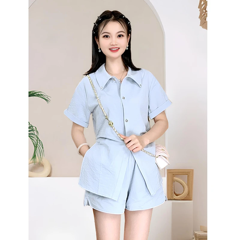 ASY/2025夏季新款显瘦翻领前长后短【小个子】气质个性两件套裤