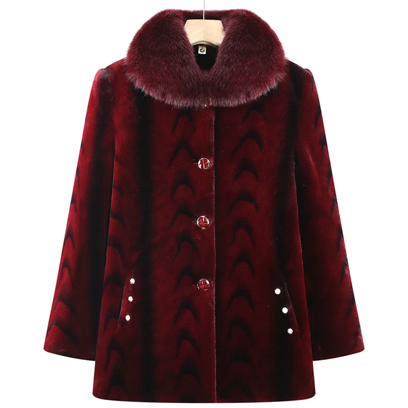 中老年女装冬季毛领大衣妈妈装加绒加厚保暖外套老太太衣服奶奶装