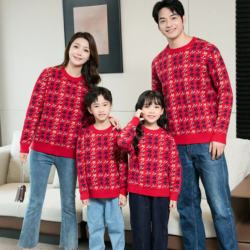 亲子装毛衣秋冬2025新款红色针织衫母女母子装一家三四口拜年服潮