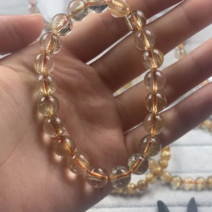 发晶天然巴西金发晶圆珠手串9mm尺寸未镶嵌典藏顺发款