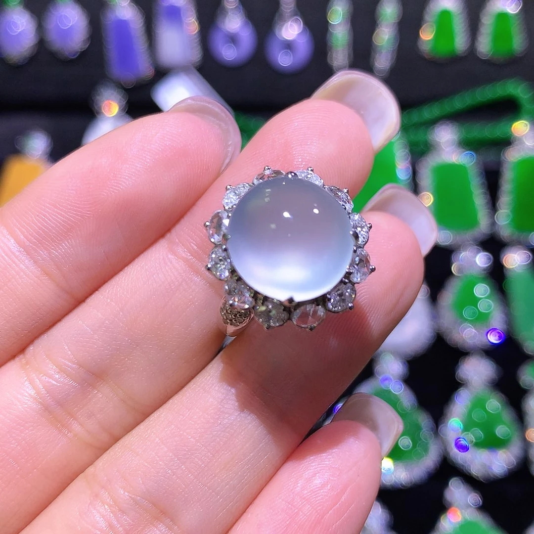 翡翠未镶嵌戒指高冰波蛋面戒指