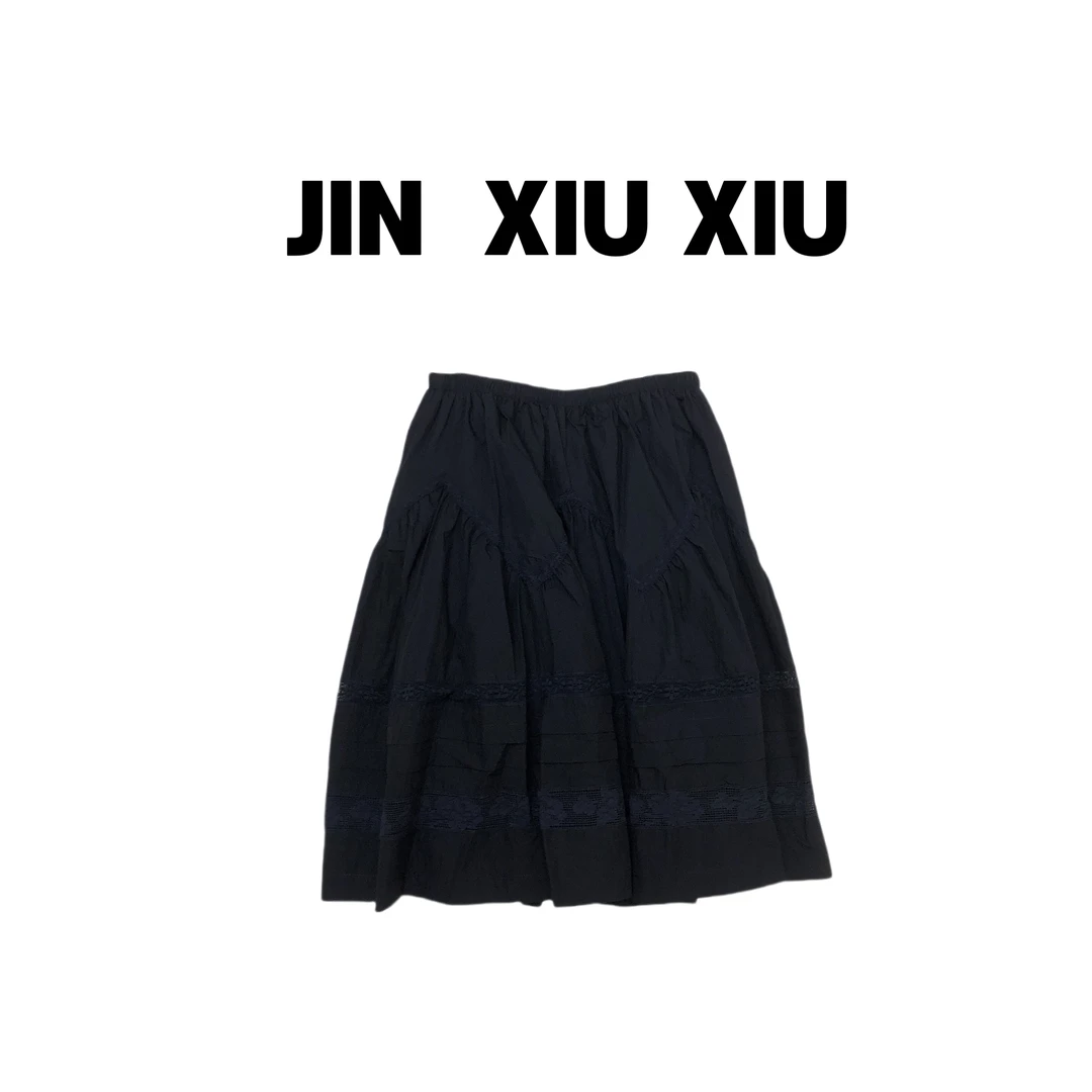 JINXIUXIU春季新款松紧腰蕾丝拼接镂空百搭韩系甜美半身裙 047