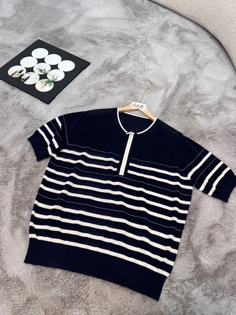 短款长袖女条纹拼接薄款毛针织衫针织衫时尚上衣圆领百搭