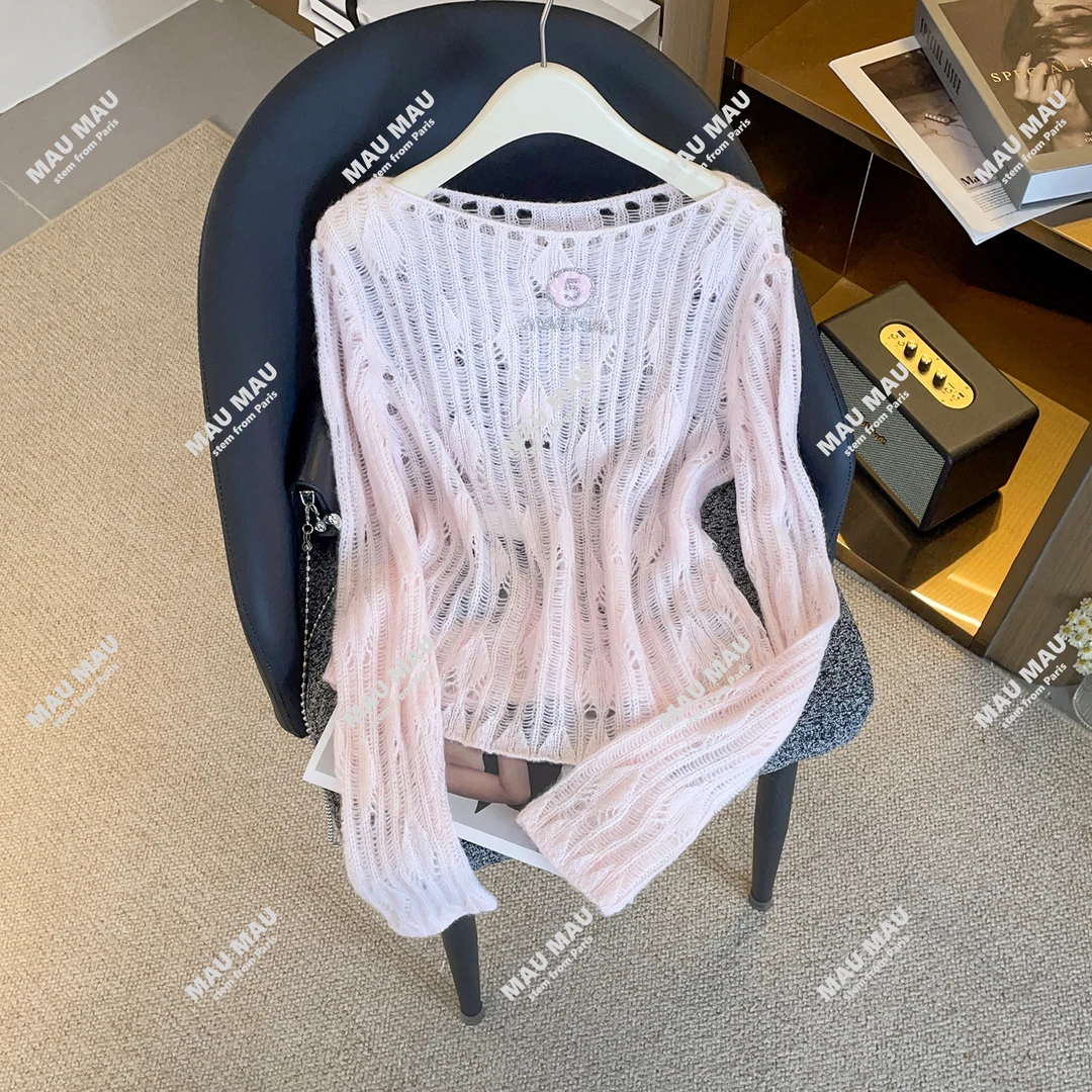 轻奢高端女装秋季韩版气质纯色镂空显瘦百搭针织上衣DY9118