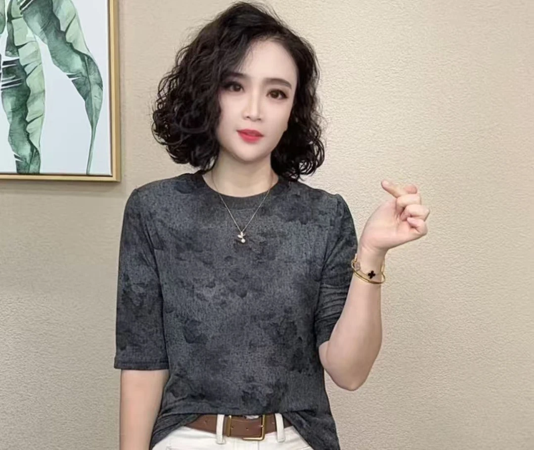 2025洋气百搭气质女中袖圆领减龄显瘦女上衣#8808