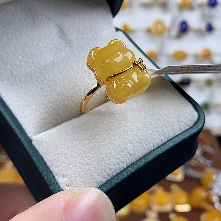 蜜蜡银S925镀金镶嵌戒指