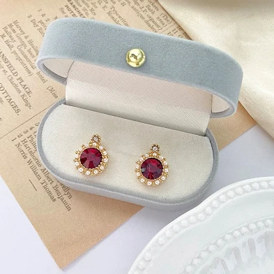 合金锆石耳饰 女复古日韩925银耳钉017优雅轻奢彩色欧若精灵风