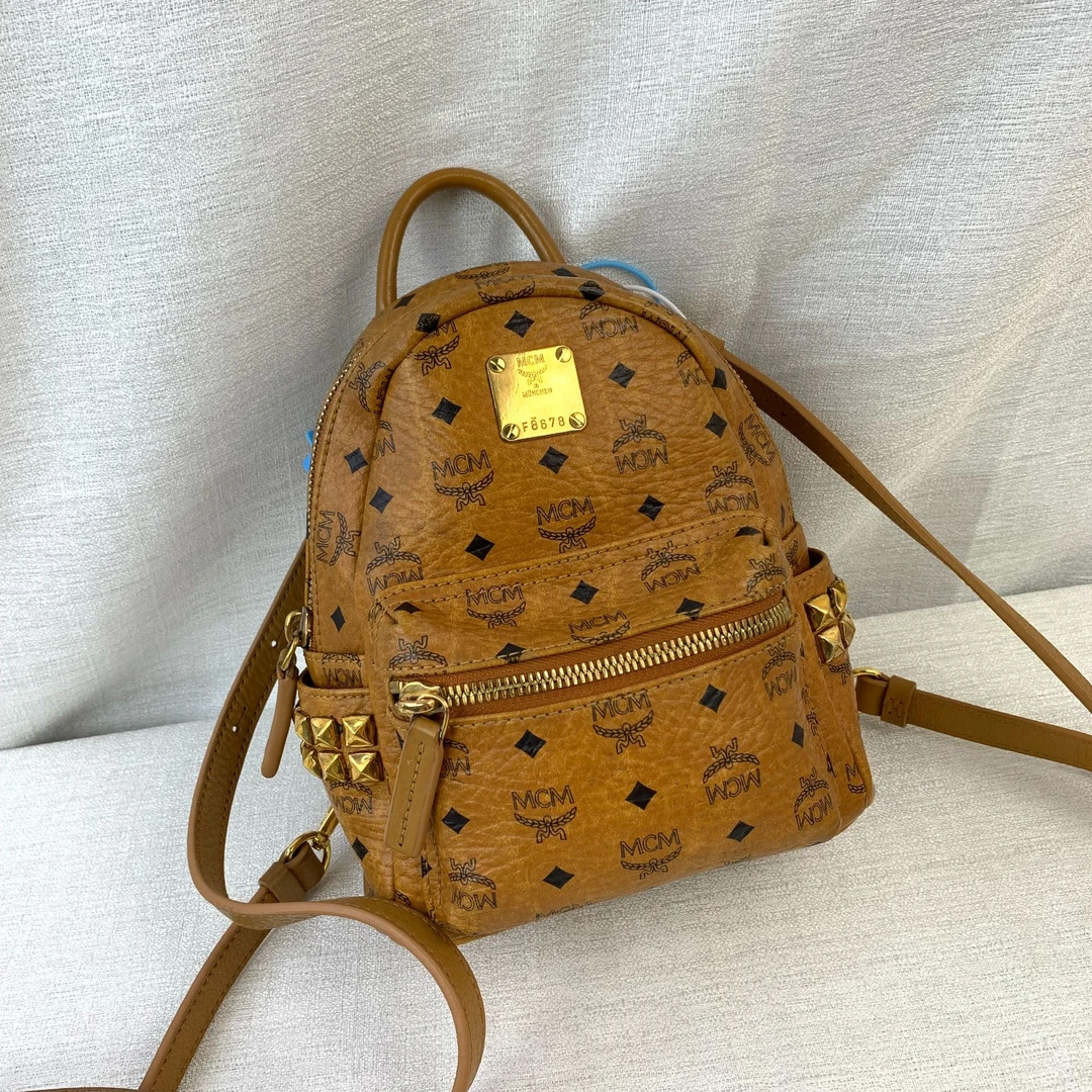 95新 MCM 干邑色迷你双肩包/ZH11705013/5013