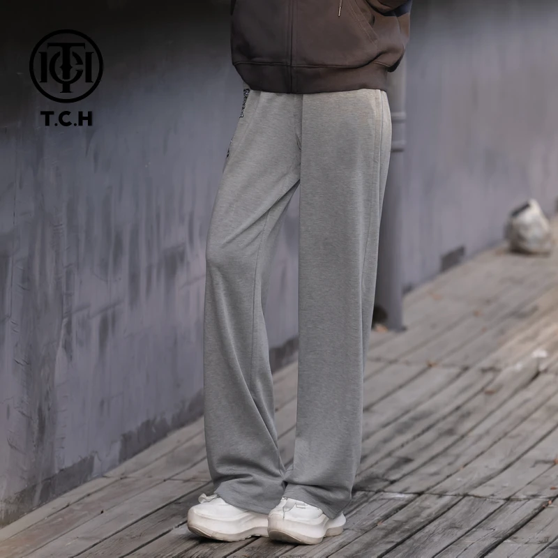 TCH私服秋季休闲风烫钻时尚淑女灰色直筒裤T75C20E9009私服tch