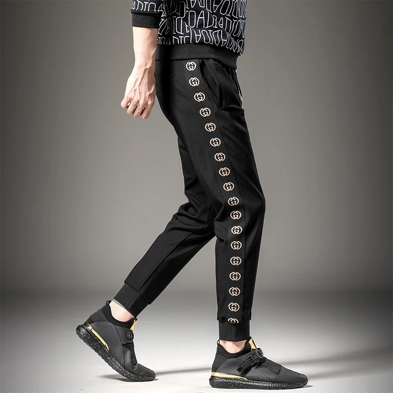 中腰时尚拼接束脚长裤卫裤男休闲裤秋季