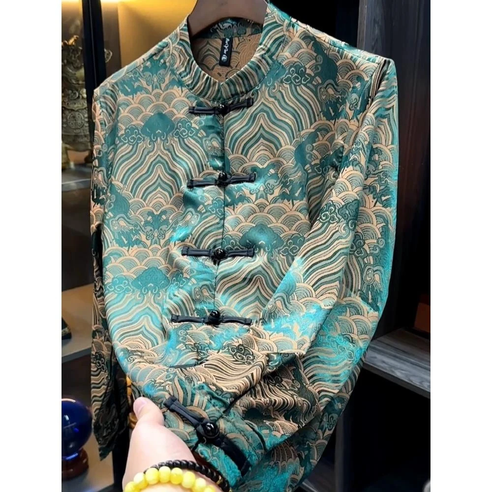 轻奢潮流高级感盘扣唐装衬衫男2025春秋季中国风舒适时尚百搭上衣