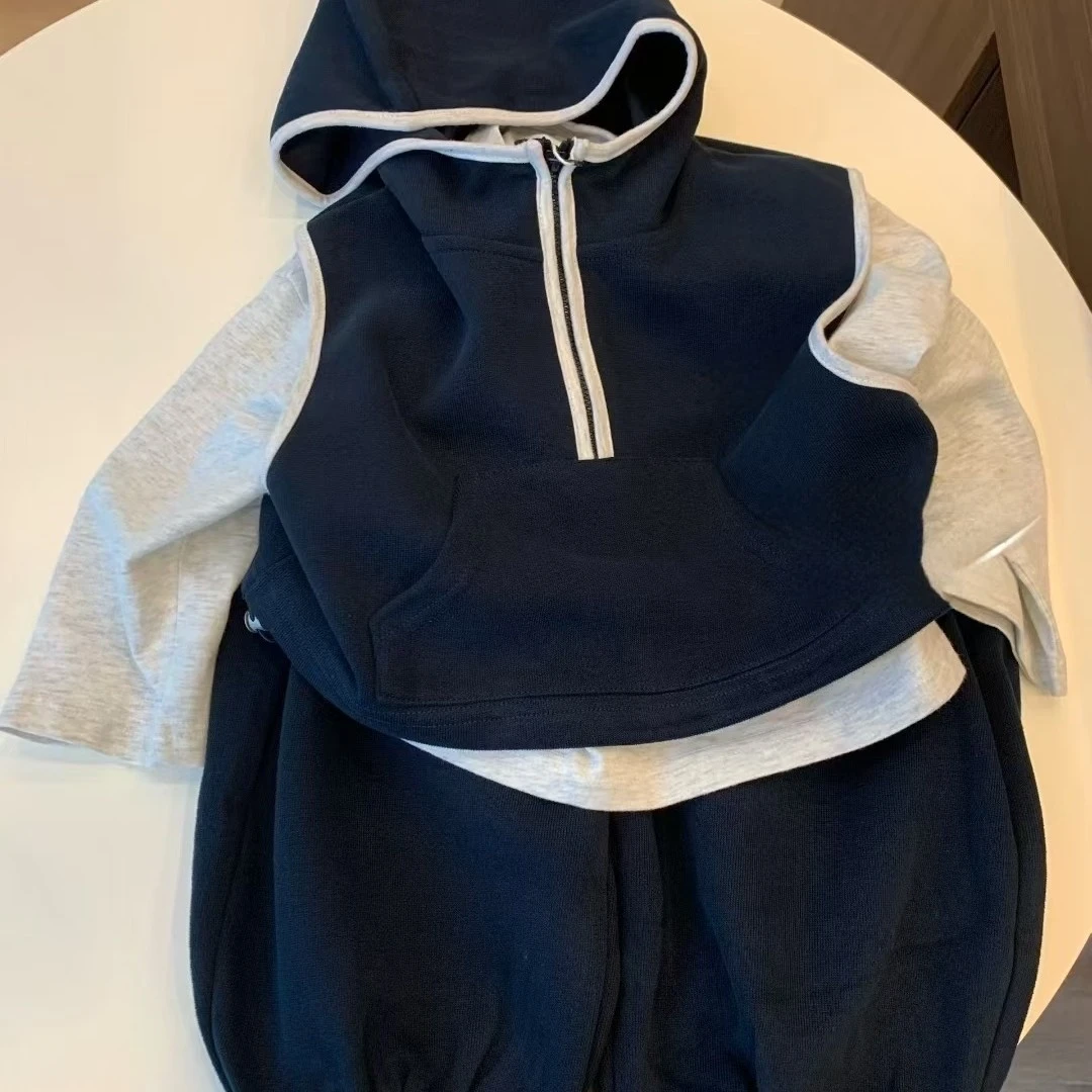 韩范童装男童卫衣套装2025秋装百搭休闲马甲上衣儿童休闲运动卫裤