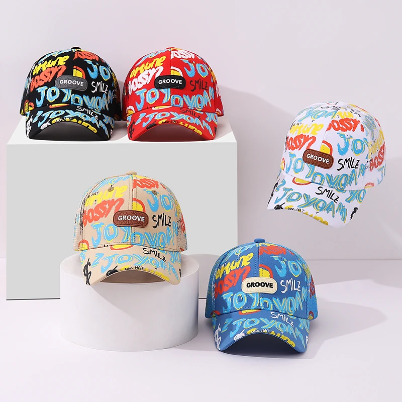 儿童棒球帽男童涂鸦鸭舌帽小孩网眼嘻哈帽宝宝出游防晒遮阳太阳帽