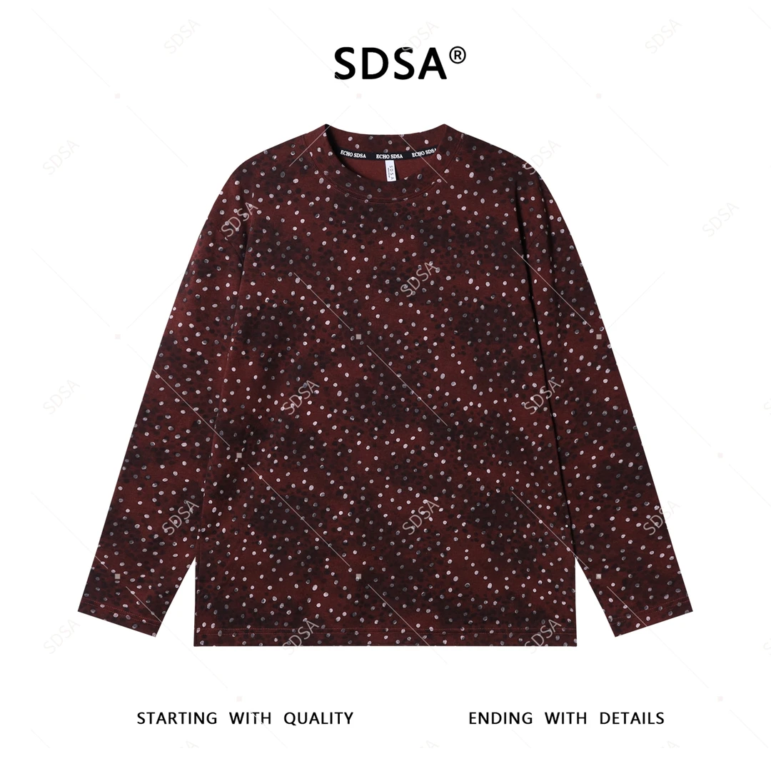 SDSA男士2025新款轻奢痞帅男装撞色波点印花圆领长袖T恤时尚百搭
