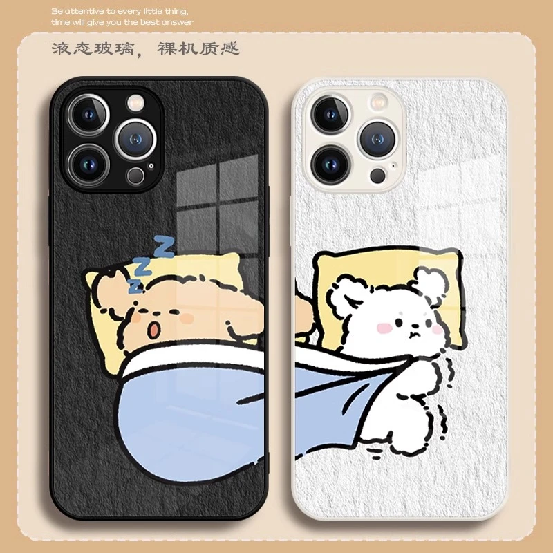 睡觉小鸡毛适用苹果16promax情侣手机壳iphone15睡觉情侣小狗1314