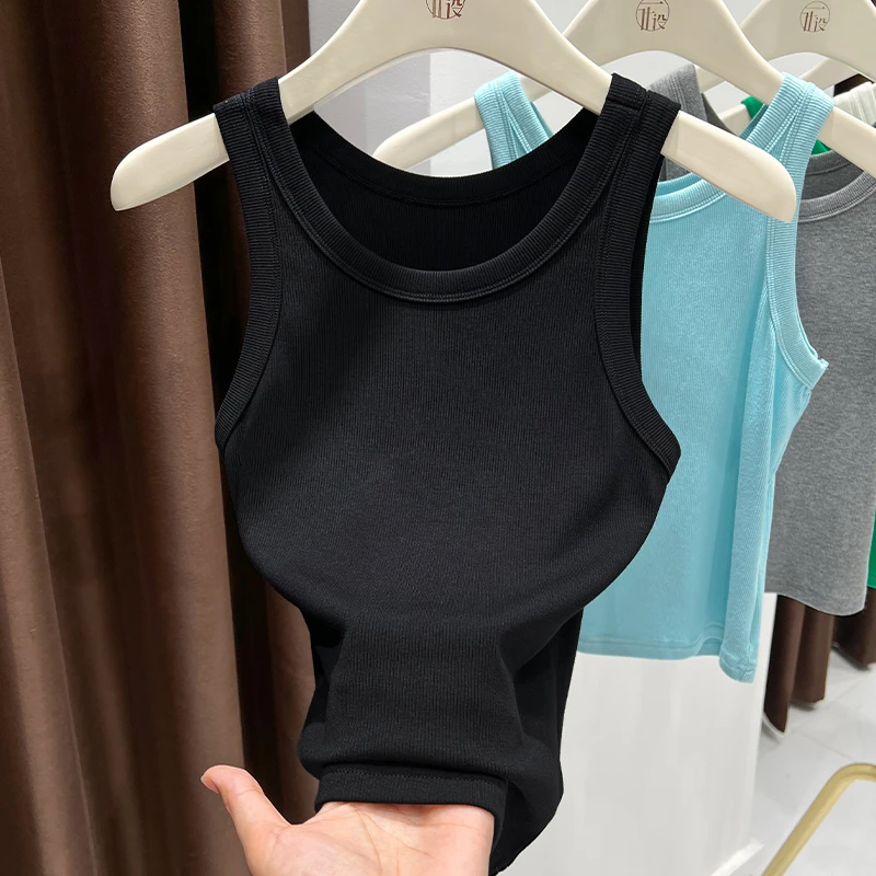 黑色无袖上衣女夏季外穿高级感纯色针织吊带背心打底独特漂亮小衫