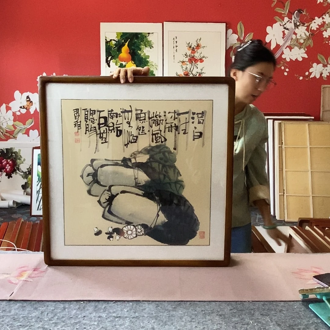 国画手写手绘国画作品带框包邮62✖️62