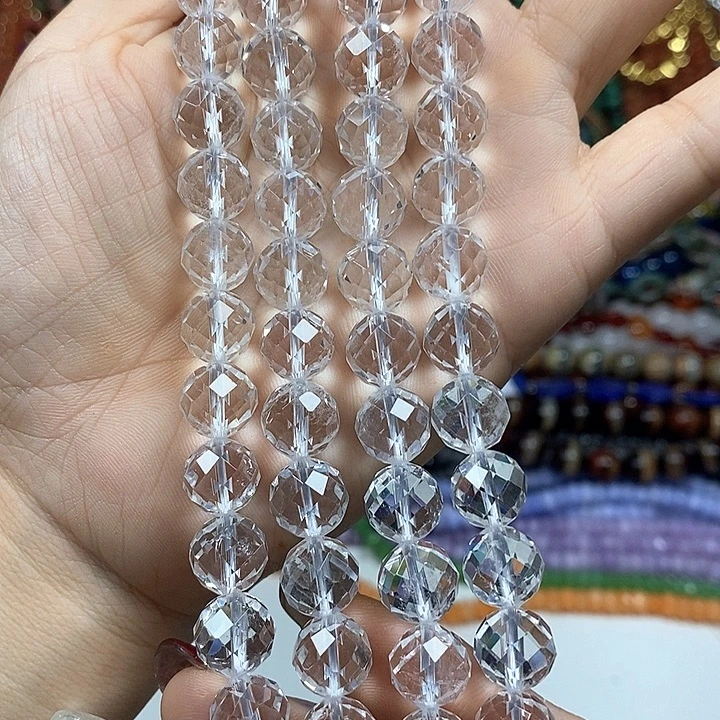 玛瑙/玉髓未镶嵌珠宝半成品 天然白水晶切面卡10mm