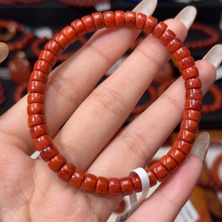 南红玛瑙未镶嵌手链满肉柿子红火焰6mm精工直切药片