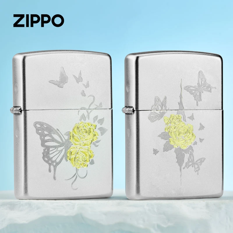 ZIPPO/之宝煤油防风打火机刀刻玫瑰与蝶定制玫瑰誓言送礼男友DYJ1