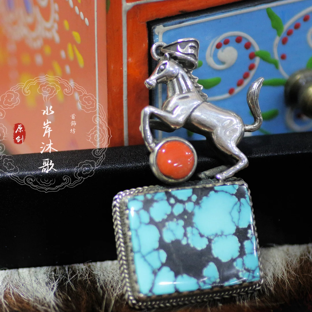 坠链均足银 旭日乌尤原创设计蒙古元素手工纯银项链吊坠1800