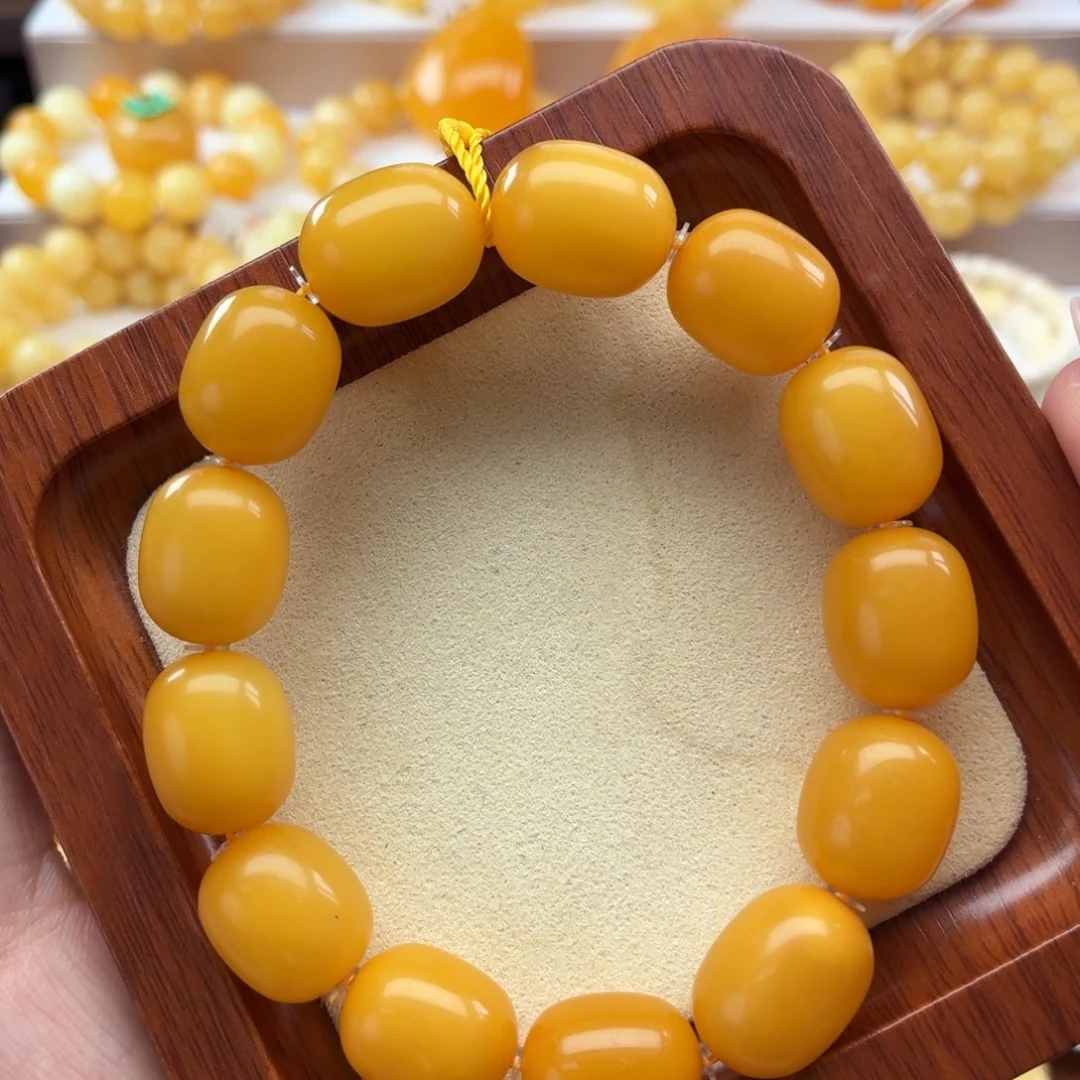 琥珀未镶嵌裸石B166鸡油黄枣珠手串卡13+