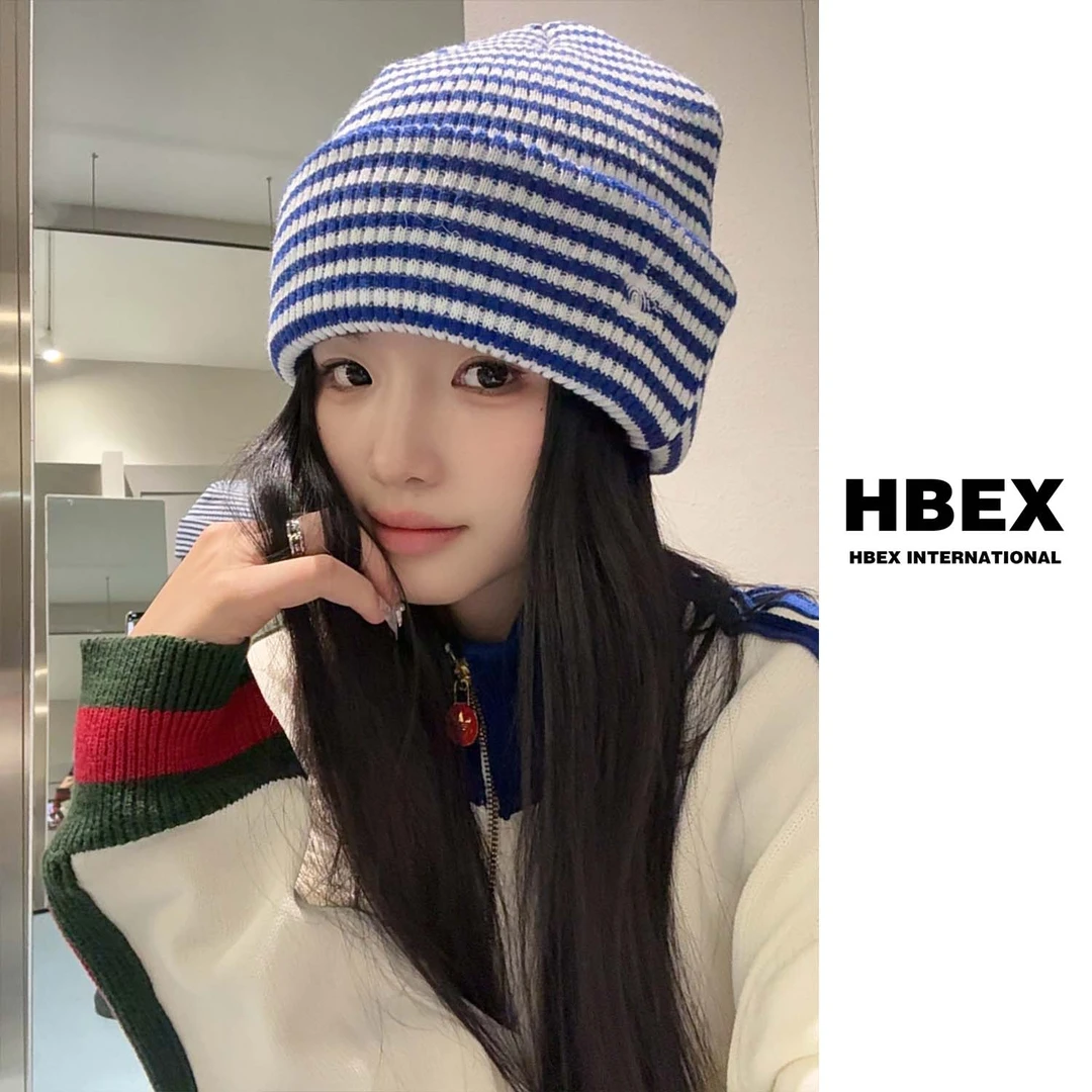 【条纹毛线帽】秋冬韩系百搭星星刺绣条纹复古针织毛线帽圆顶冷帽