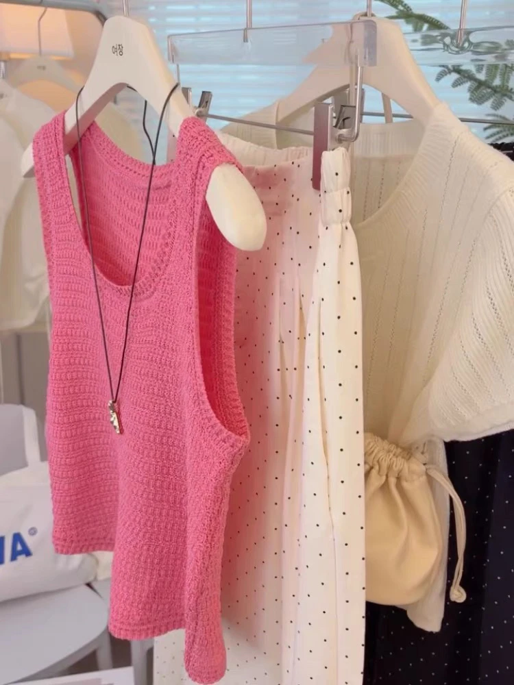 法式甜辣风树莓粉短款针织吊带背心女春夏季高级感上衣