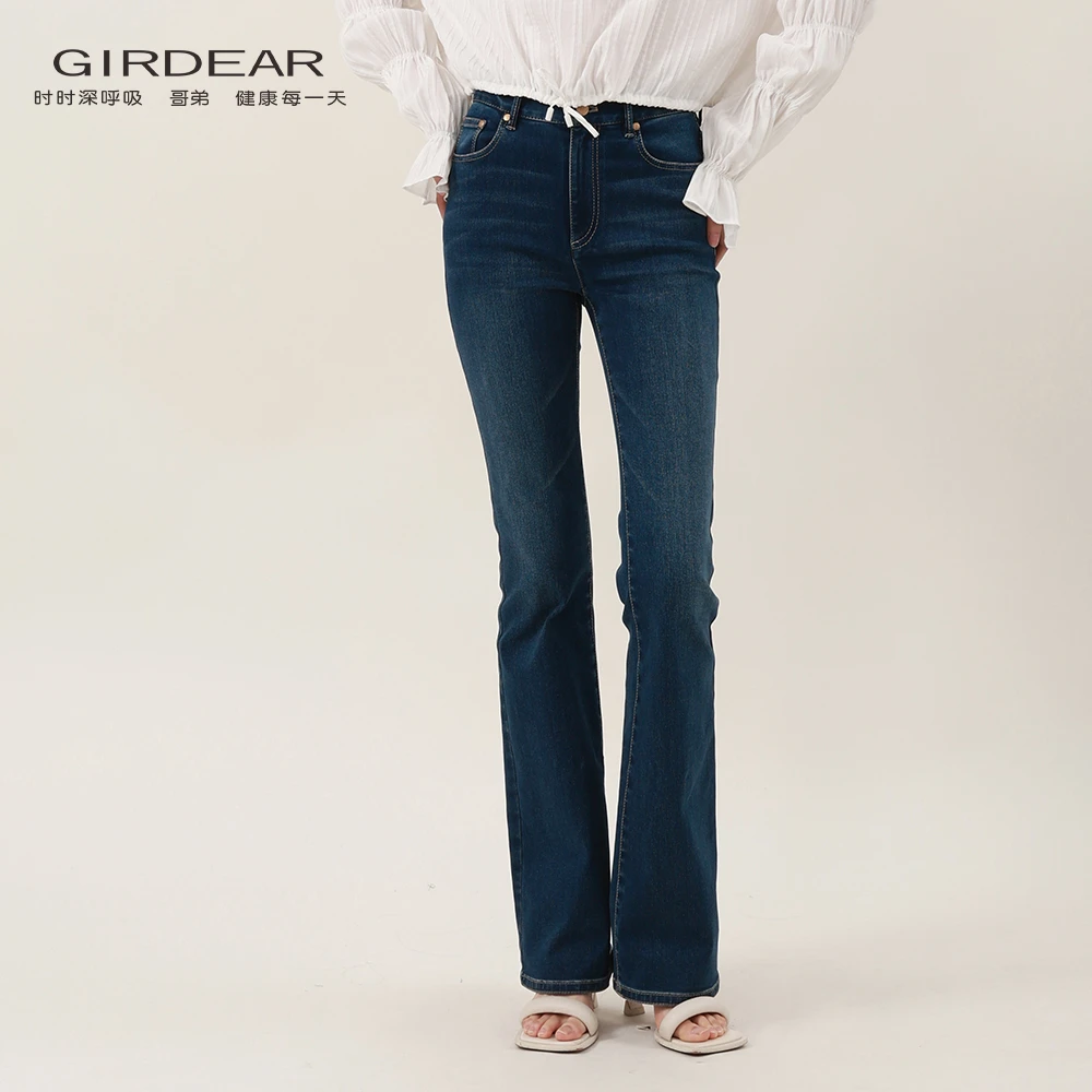 GIRDEAR/哥弟 中高腰时尚百搭修身气质休闲显瘦微喇牛仔裤1100271