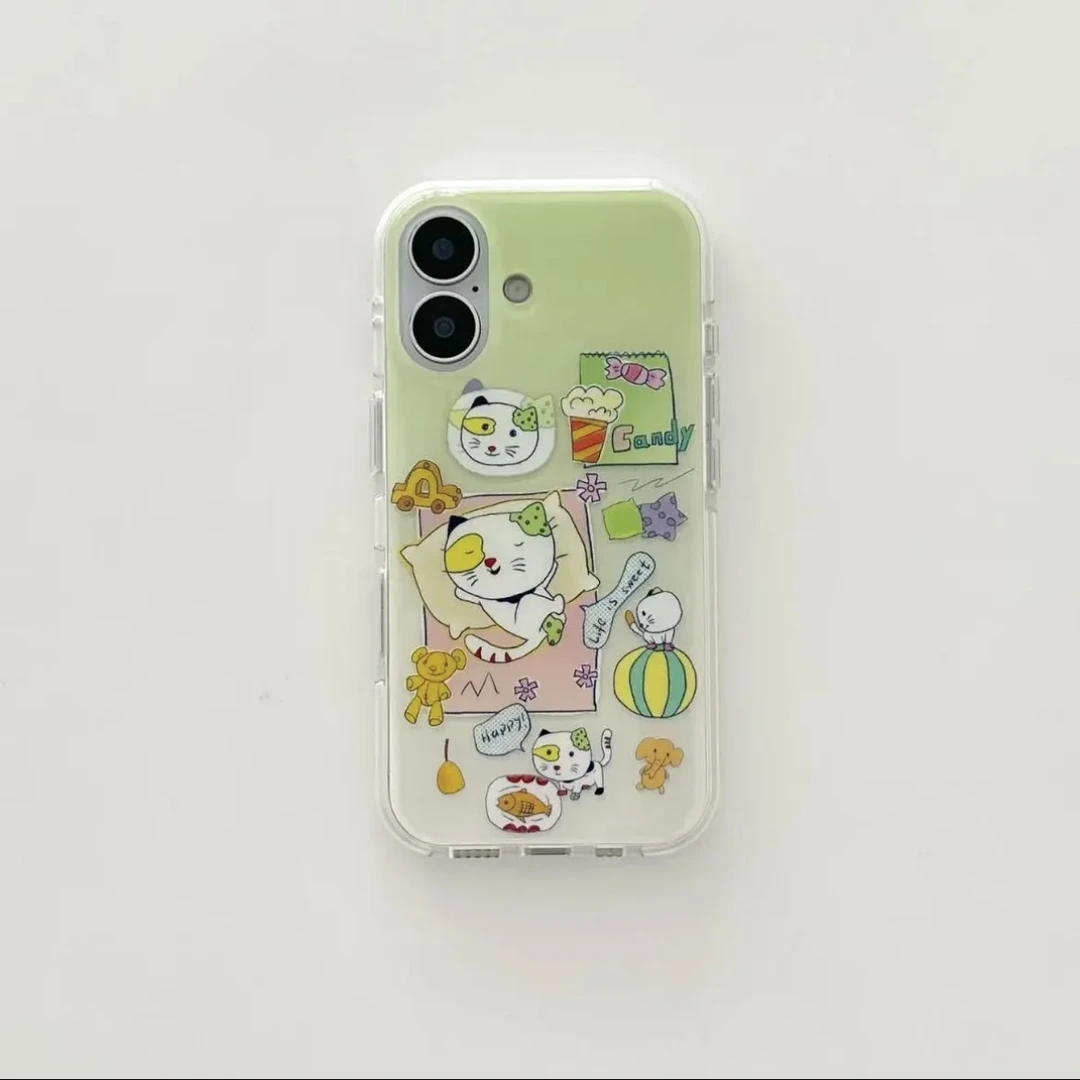 雅天立夏日渐变绿猫适用苹果1613手机壳iPhone15华为vivo小米oppo