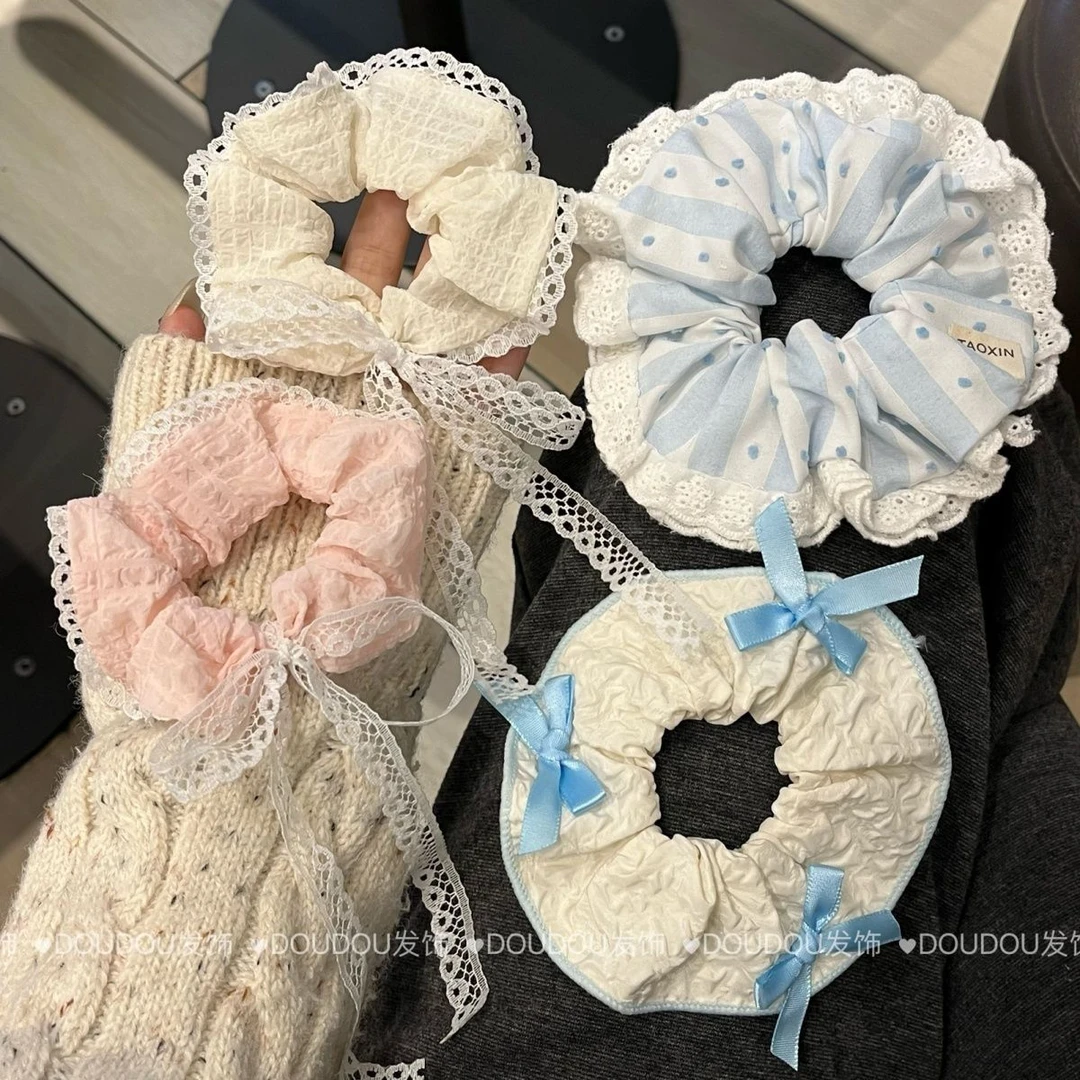 韩系温柔蝴蝶结大肠发圈高级蕾丝发饰马尾发绳少女头绳2025