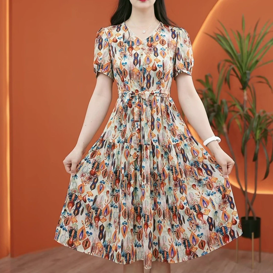 【HDY8075Y】夏季新款气质收腰时尚显瘦修身高端碎花连衣裙