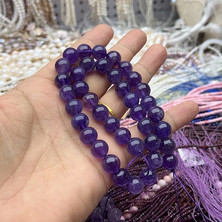 玛瑙/玉髓未镶嵌珠宝半成品一条10mm左右紫晶