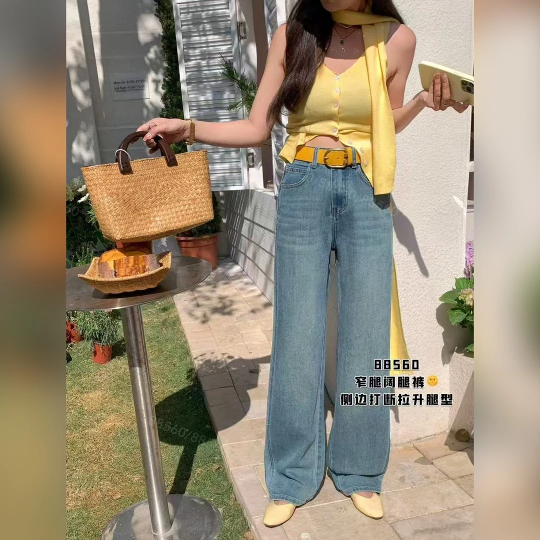 潮88560款蓝色女士直筒牛仔裤