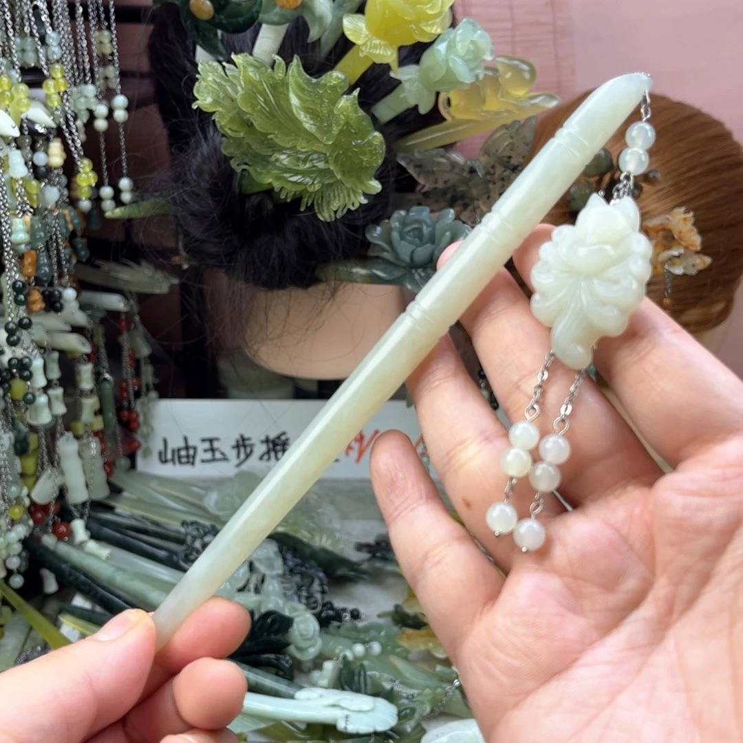 蛇纹石玉发饰未镶嵌默认微瑕岫玉发簪