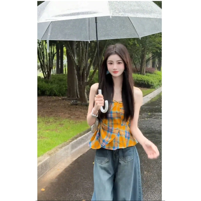 2025夏季新款高级感辣妹风吊带背心女装高腰百搭显瘦牛仔裤两件套