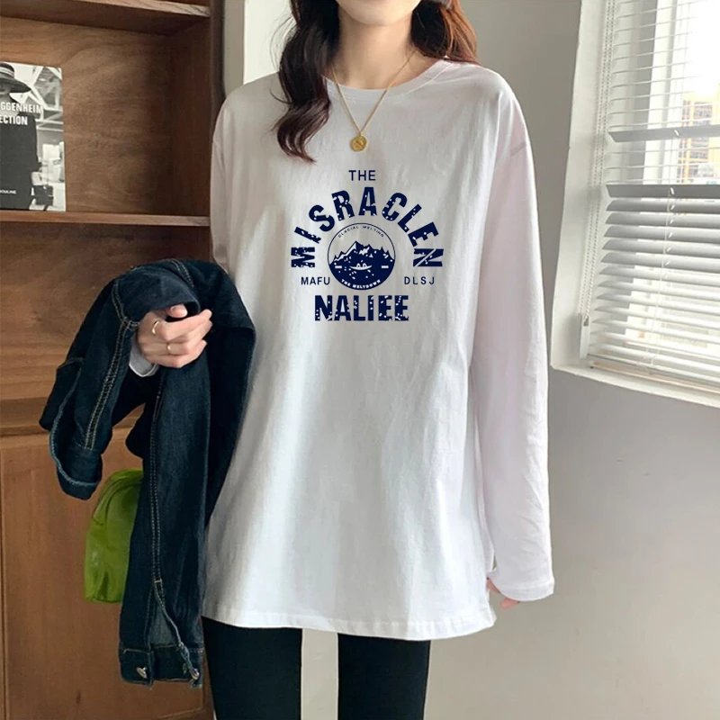 纯棉打底衫女洋气2025年早春季长袖卫衣内搭T恤女中长款宽松上衣