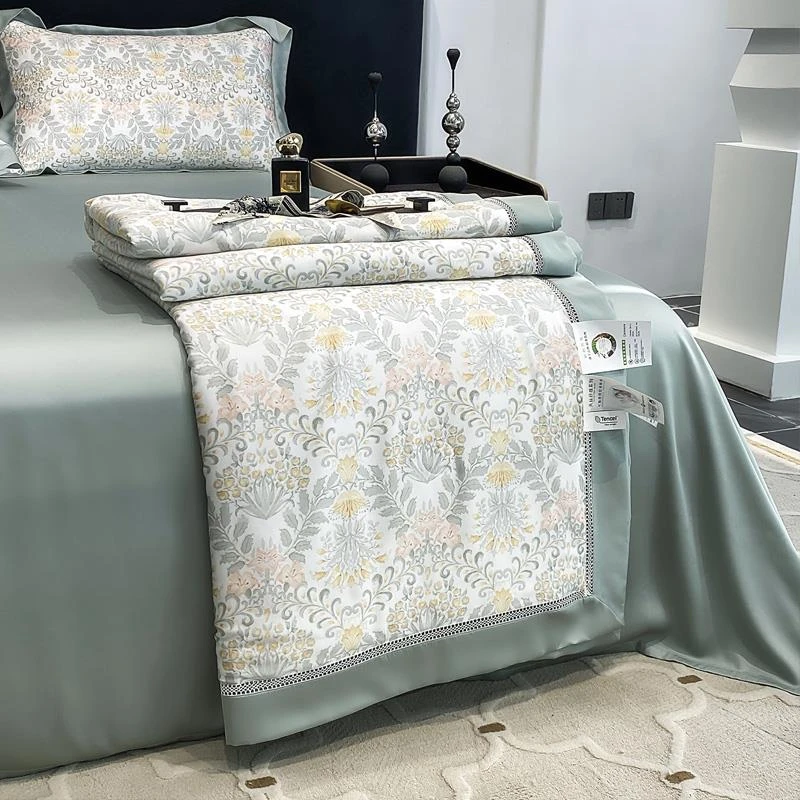 兰精天丝夏凉被四件套凉感丝滑空调被可机洗夏季冰丝单双人薄被子