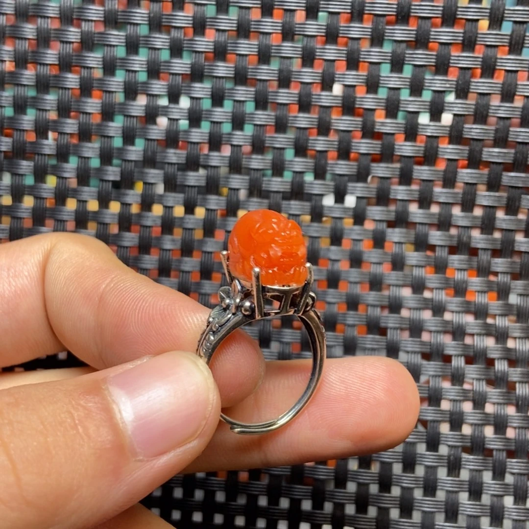 南红玛瑙银S925镶嵌戒指