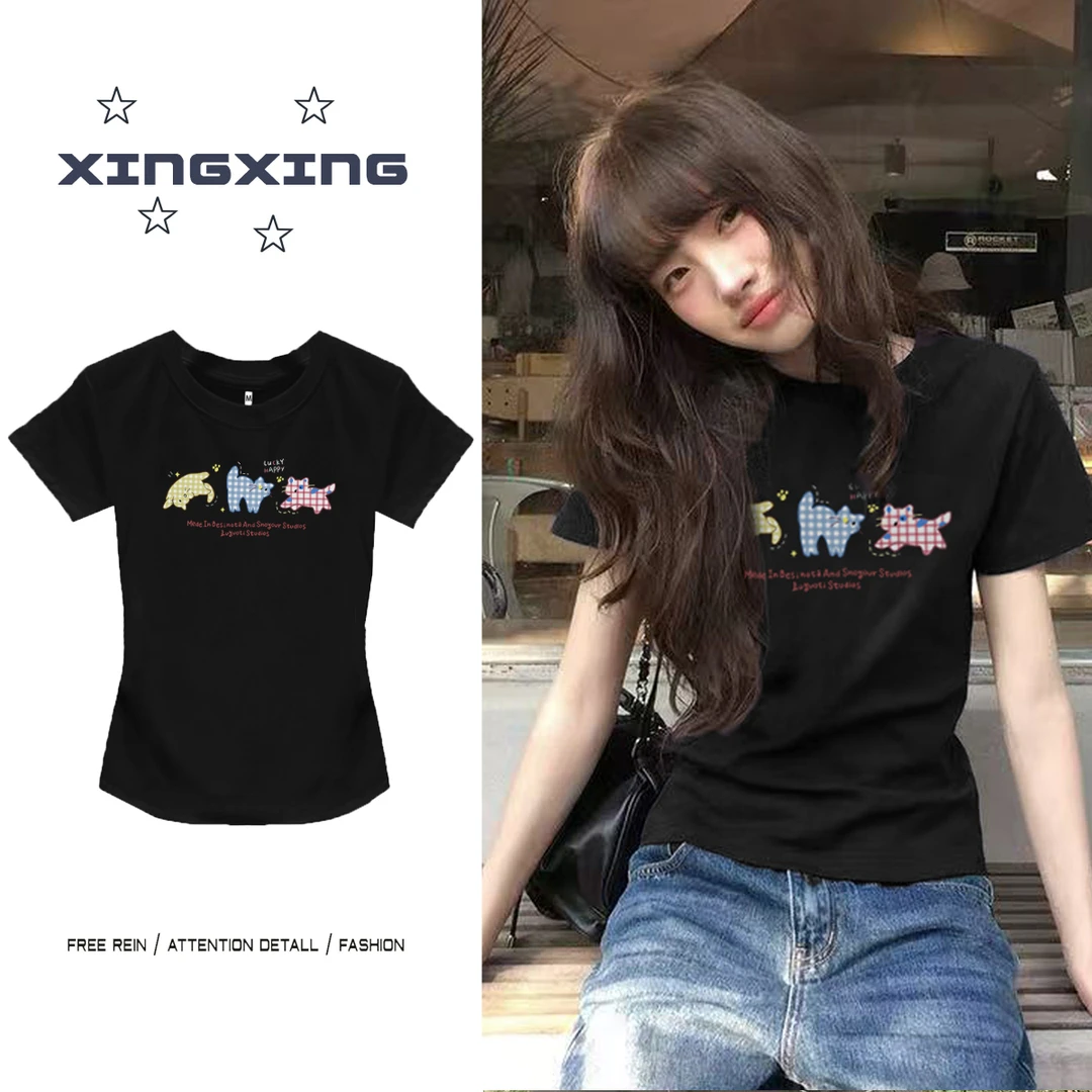 正肩修身短袖t恤女韩版气质显瘦遮肉百搭夏季休闲甜美辣妹上衣潮