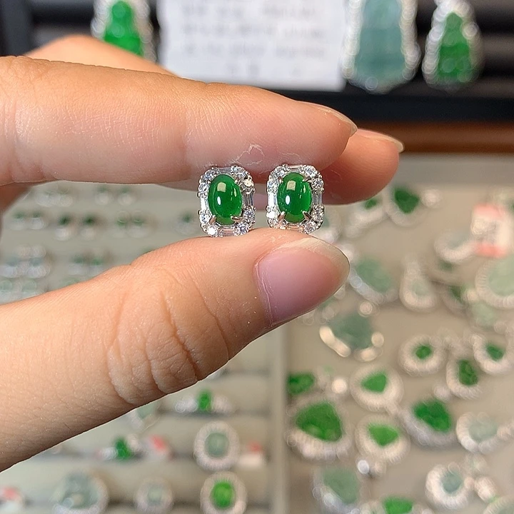 翡翠未镶嵌耳饰耳钉