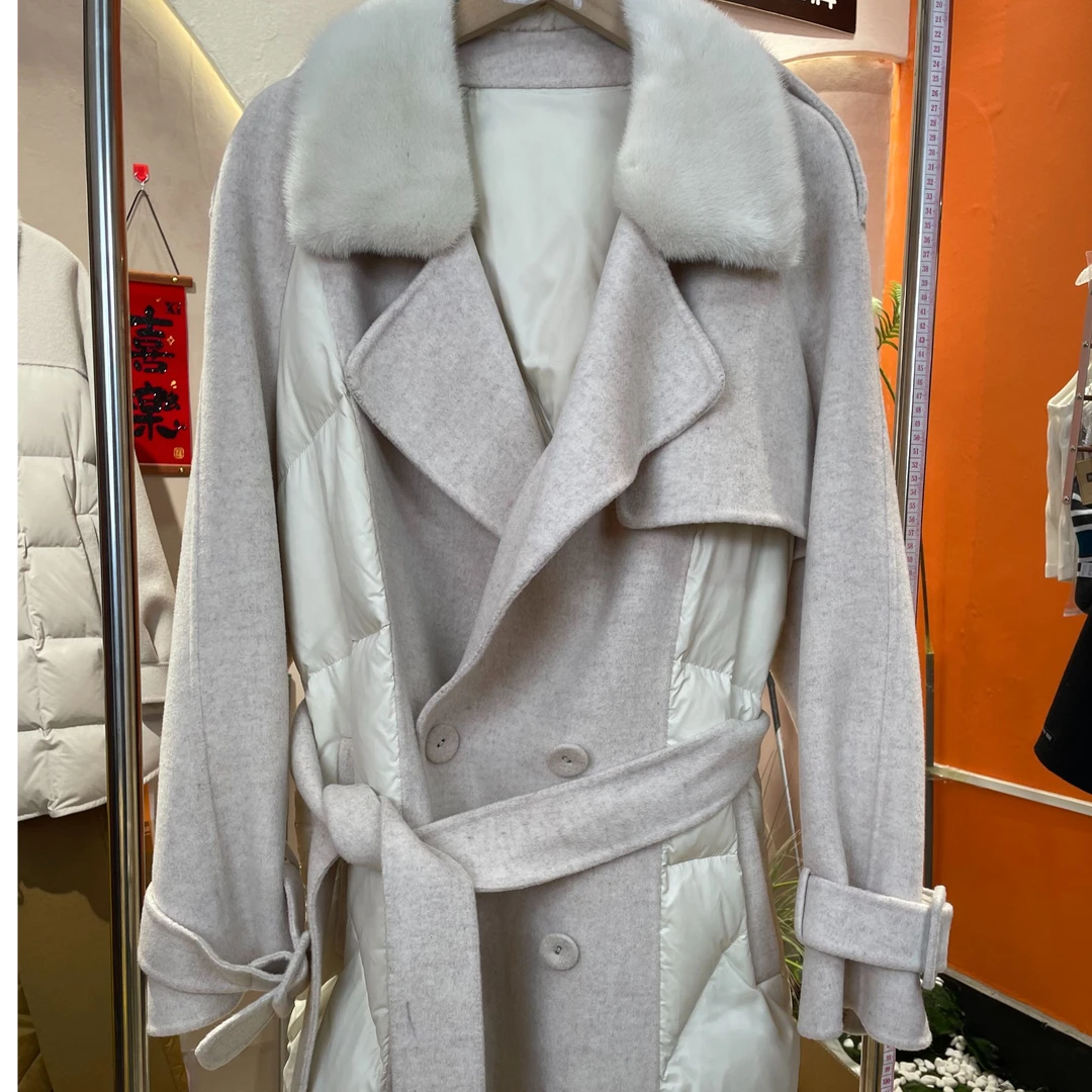 常规长款中长款羽绒服女款设计师冬季毛呢韩版女士收腰时尚