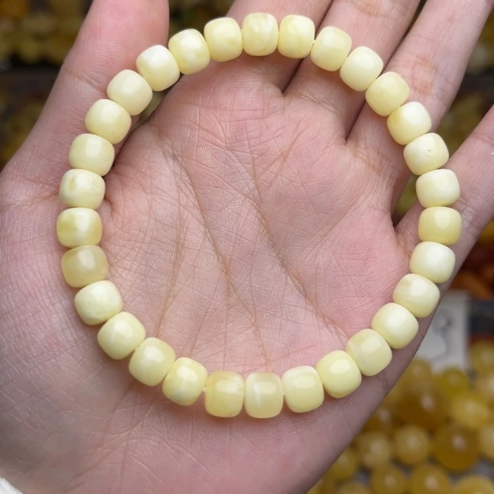 蜜蜡未镶嵌珠宝奇石195-天然蜜蜡满蜡白老型手串精品手串